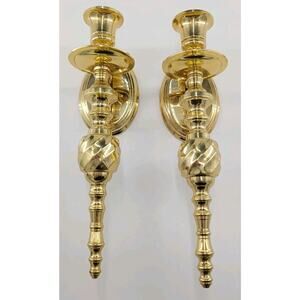 Vintage Pair Solid Brass Wall Candle Sconces Twisted Stem Made In India 9.5" MCM